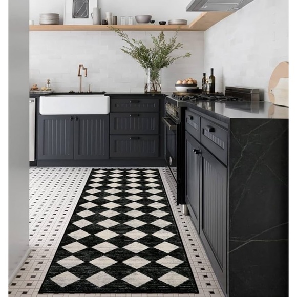 🆕 MC Style Rug Black & Ivory Check Checker Plaid 2’ x 8’ WASHABLE Long Runner - Picture 10 of 10